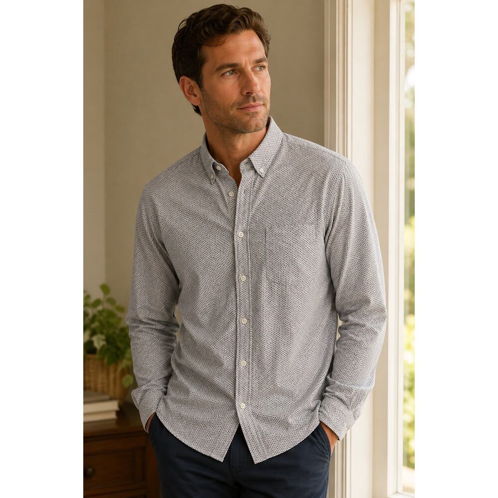 Billy Reid Slim Cut Long Sleeve Button Down Shirt Geometric Office Mens Large